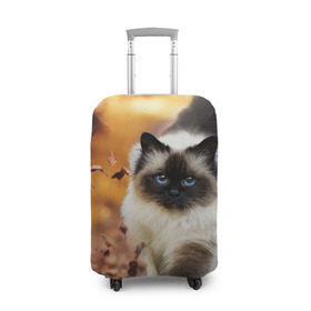 Чехол для чемодана 3D с принтом Котик в листьях в Рязани, 86% полиэфир, 14% спандекс | двустороннее нанесение принта, прорези для ручек и колес | грация | кот | котик | кошка | листья | осень