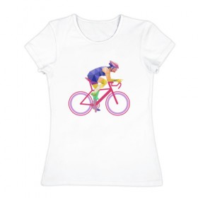 Женская футболка хлопок с принтом Велосипедист в Рязани, 100% хлопок | прямой крой, круглый вырез горловины, длина до линии бедер, слегка спущенное плечо | 