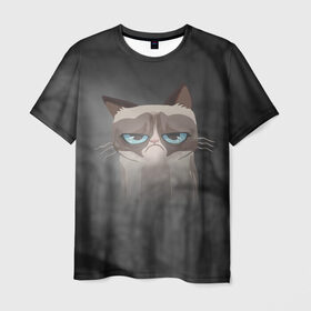 Мужская футболка 3D с принтом Grumpy Cat в Рязани, 100% полиэфир | прямой крой, круглый вырез горловины, длина до линии бедер | Тематика изображения на принте: кот | мем | угрюмый