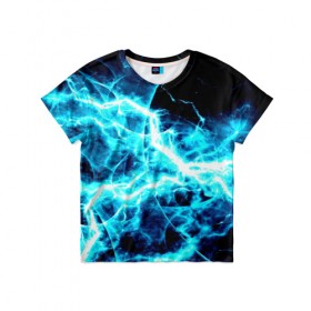 Детская футболка 3D с принтом energy в Рязани, 100% гипоаллергенный полиэфир | прямой крой, круглый вырез горловины, длина до линии бедер, чуть спущенное плечо, ткань немного тянется | energy | молнии | синий | энергия