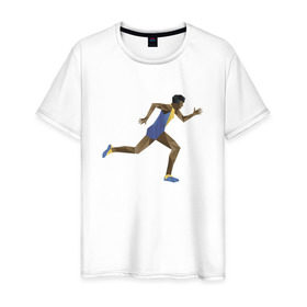 Мужская футболка хлопок с принтом Бегун 2 в Рязани, 100% хлопок | прямой крой, круглый вырез горловины, длина до линии бедер, слегка спущенное плечо. | атлетика | бег | бегун | геометрия | полигонал