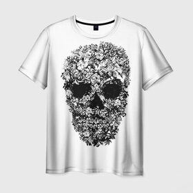 Мужская футболка 3D с принтом Череп в Рязани, 100% полиэфир | прямой крой, круглый вырез горловины, длина до линии бедер | скелет. скилет | ужас | хеллоуин | череп. кости | черепушка | черно белый