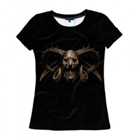 Женская футболка 3D с принтом Череп в Рязани, 100% полиэфир ( синтетическое хлопкоподобное полотно) | прямой крой, круглый вырез горловины, длина до линии бедер | скелет. скилет | ужас | хеллоуин | череп. кости | черепушка | черно белый