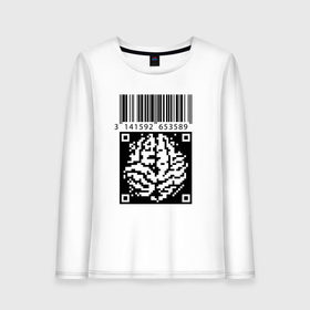 Женский лонгслив хлопок с принтом QR brain code в Рязани, 100% хлопок |  | code | qr | математика | пи | штрихкод