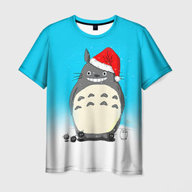 Мужская футболка 3D с принтом Тоторо под снегом в Рязани, 100% полиэфир | прямой крой, круглый вырез горловины, длина до линии бедер | totoro | аниме | новогодние аниме | новый год | рождественские аниме | тоторо
