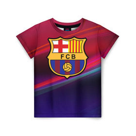 Детская футболка 3D с принтом ФК Барселона в Рязани, 100% гипоаллергенный полиэфир | прямой крой, круглый вырез горловины, длина до линии бедер, чуть спущенное плечо, ткань немного тянется | барселона | болельщик | испания | каталония | футбол | футболист