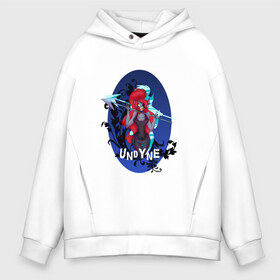 Мужское худи Oversize хлопок с принтом Undyne в Рязани, френч-терри — 70% хлопок, 30% полиэстер. Мягкий теплый начес внутри —100% хлопок | боковые карманы, эластичные манжеты и нижняя кромка, капюшон на магнитной кнопке | undertale | undyne