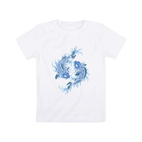 Детская футболка хлопок с принтом Японские карпы Кои в Рязани, 100% хлопок | круглый вырез горловины, полуприлегающий силуэт, длина до линии бедер | Тематика изображения на принте: вода | зодиак | карп | кои | рыба | япония