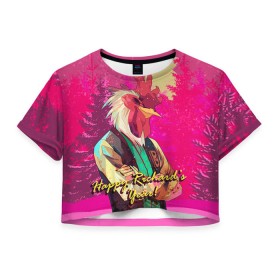 Женская футболка 3D укороченная с принтом Happy Richard`s year! в Рязани, 100% полиэстер | круглая горловина, длина футболки до линии талии, рукава с отворотами | hotline miami