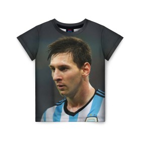 Детская футболка 3D с принтом Leo Messi в Рязани, 100% гипоаллергенный полиэфир | прямой крой, круглый вырез горловины, длина до линии бедер, чуть спущенное плечо, ткань немного тянется | fc barcelona | football | lionel messi | messi | аргентина | барса | лео месси | фк барселона | футбол