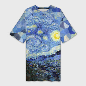 Платье-футболка 3D с принтом Звездная ночь в Рязани,  |  | Тематика изображения на принте: starry night | ван гог | город | звезды | импрессионизм | луна | ночь | художник