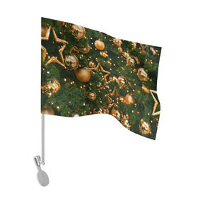 Флаг для автомобиля с принтом Праздничные шары в Рязани, 100% полиэстер | Размер: 30*21 см | Тематика изображения на принте: елка | елочные | звезды | золото | игрушки | хвоя | шары