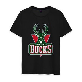 Мужская футболка хлопок с принтом Milwaukee Bucks в Рязани, 100% хлопок | прямой крой, круглый вырез горловины, длина до линии бедер, слегка спущенное плечо. | 