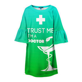 Детское платье 3D с принтом Trust me, i`m a doctor в Рязани, 100% полиэстер | прямой силуэт, чуть расширенный к низу. Круглая горловина, на рукавах — воланы | врач | врачи | доктор | профессии | профессия | работа | хирург