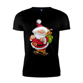 Мужская футболка премиум с принтом Дед мороз с подарками в Рязани, 92% хлопок, 8% лайкра | приталенный силуэт, круглый вырез ворота, длина до линии бедра, короткий рукав | дед мороз | новогодний | рождество | санта клаус