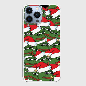 Чехол для iPhone 13 Pro Max с принтом Sad frog new year в Рязани,  |  | Тематика изображения на принте: грустная | дед мороз | лягушка | пепе | санта