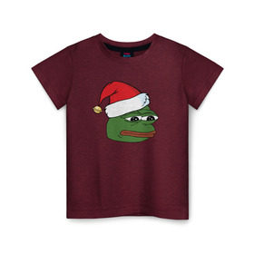 Детская футболка хлопок с принтом New year sad frog в Рязани, 100% хлопок | круглый вырез горловины, полуприлегающий силуэт, длина до линии бедер | pepe | новогодний | пепе | шапка