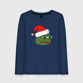 Женский лонгслив хлопок с принтом New year sad frog в Рязани, 100% хлопок |  | pepe | новогодний | пепе | шапка