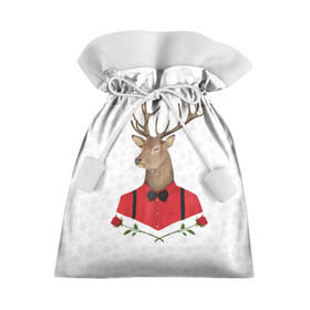 Подарочный 3D мешок с принтом Christmas Deer в Рязани, 100% полиэстер | Размер: 29*39 см | new year | олень | рождество | роза | снег | узор
