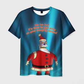 Мужская футболка 3D с принтом Робот Санта в Рязани, 100% полиэфир | прямой крой, круглый вырез горловины, длина до линии бедер | futurama | зима | мультфильм | новый год | рождество | футурама