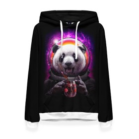 Женская толстовка 3D с принтом Panda Cosmonaut в Рязани, 100% полиэстер  | двухслойный капюшон со шнурком для регулировки, мягкие манжеты на рукавах и по низу толстовки, спереди карман-кенгуру с мягким внутренним слоем. | bear | galaxy | panda | space | star | астронавт | галактика | звезда | космонавт | космос | медведь | панда