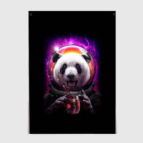 Постер с принтом Panda Cosmonaut в Рязани, 100% бумага
 | бумага, плотность 150 мг. Матовая, но за счет высокого коэффициента гладкости имеет небольшой блеск и дает на свету блики, но в отличии от глянцевой бумаги не покрыта лаком | bear | galaxy | panda | space | star | астронавт | галактика | звезда | космонавт | космос | медведь | панда