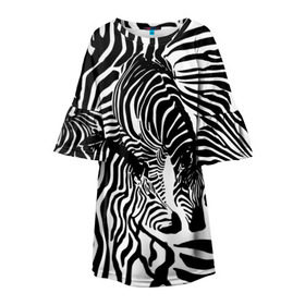 Детское платье 3D с принтом Зебра в Рязани, 100% полиэстер | прямой силуэт, чуть расширенный к низу. Круглая горловина, на рукавах — воланы | дикое | животное | зебра | камуфляж | лошадь | маскировка | полосы | текстура | фон | черно белые