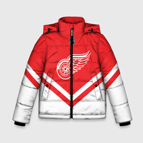 Зимняя куртка для мальчиков 3D с принтом Detroit Red Wings в Рязани, ткань верха — 100% полиэстер; подклад — 100% полиэстер, утеплитель — 100% полиэстер | длина ниже бедра, удлиненная спинка, воротник стойка и отстегивающийся капюшон. Есть боковые карманы с листочкой на кнопках, утяжки по низу изделия и внутренний карман на молнии. 

Предусмотрены светоотражающий принт на спинке, радужный светоотражающий элемент на пуллере молнии и на резинке для утяжки | Тематика изображения на принте: america | canada | hockey | nhl | usa | америка | детройт | канада | лед | нхл | ред | сша | уингз | хоккей