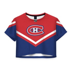 Женская футболка 3D укороченная с принтом Montreal Canadiens в Рязани, 100% полиэстер | круглая горловина, длина футболки до линии талии, рукава с отворотами | america | canada | hockey | nhl | usa | америка | канада | канадиенс | лед | монреаль | нхл | сша | хоккей