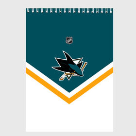 Скетчбук с принтом San Jose Sharks в Рязани, 100% бумага
 | 48 листов, плотность листов — 100 г/м2, плотность картонной обложки — 250 г/м2. Листы скреплены сверху удобной пружинной спиралью | america | canada | hockey | nhl | usa | акула | америка | канада | лед | нхл | сан хосе | сша | хоккей | шаркс