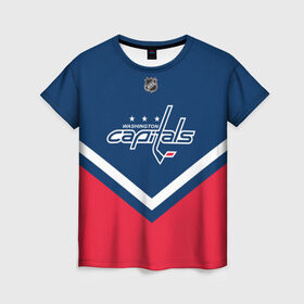 Женская футболка 3D с принтом Washington Capitals в Рязани, 100% полиэфир ( синтетическое хлопкоподобное полотно) | прямой крой, круглый вырез горловины, длина до линии бедер | america | canada | hockey | nhl | usa | америка | вашингтон | канада | кэпиталз | лед | нхл | овечкин | сша | хоккей