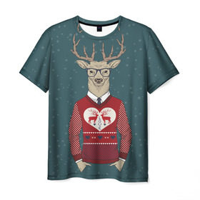 Мужская футболка 3D с принтом Олень хипстер в Рязани, 100% полиэфир | прямой крой, круглый вырез горловины, длина до линии бедер | hipster | голова животного | животные | олень | олень хипстер | подарок на новый год | хипстер