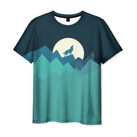 Мужская футболка 3D с принтом Воющий волк в Рязани, 100% полиэфир | прямой крой, круглый вырез горловины, длина до линии бедер | Тематика изображения на принте: animal | beast | moon | night | wolf | вой | волк | животное | зверь | луна | ночь