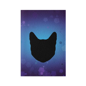 Обложка для паспорта матовая кожа с принтом Силуэт черной кошки в Рязани, натуральная матовая кожа | размер 19,3 х 13,7 см; прозрачные пластиковые крепления | кошка | силуэт | синий | фиолетовый | черный