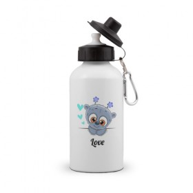 Бутылка спортивная с принтом Мишка по имени Love в Рязани, металл | емкость — 500 мл, в комплекте две пластиковые крышки и карабин для крепления | Тематика изображения на принте: 