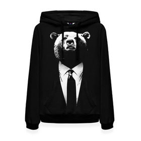 Женская толстовка 3D с принтом Медведь бизнесмен в Рязани, 100% полиэстер  | двухслойный капюшон со шнурком для регулировки, мягкие манжеты на рукавах и по низу толстовки, спереди карман-кенгуру с мягким внутренним слоем. | animal | bear | beast | business | suit | бизнес | джентльмен | животное | зверь | медведь | смокинг