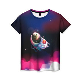 Женская футболка 3D с принтом Ёжик в космосе в Рязани, 100% полиэфир ( синтетическое хлопкоподобное полотно) | прямой крой, круглый вырез горловины, длина до линии бедер | в тумане | еж