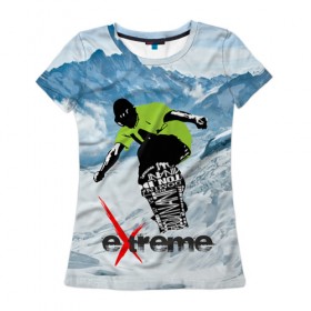 Женская футболка 3D с принтом Extreme в Рязани, 100% полиэфир ( синтетическое хлопкоподобное полотно) | прямой крой, круглый вырез горловины, длина до линии бедер | extreme | snowboard | сноуборд | экстрим