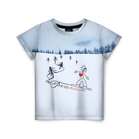 Детская футболка 3D с принтом Шерегеш в Рязани, 100% гипоаллергенный полиэфир | прямой крой, круглый вырез горловины, длина до линии бедер, чуть спущенное плечо, ткань немного тянется | gesh | геш | лыжи | лыжник | сноуборд | шерегеш | шершавель