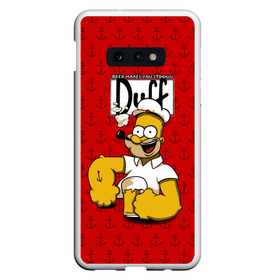 Чехол для Samsung S10E с принтом Duff Beer в Рязани, Силикон | Область печати: задняя сторона чехла, без боковых панелей | Тематика изображения на принте: bart | donut | griffin | homer | popeye | simpson | барт | гомер | гриффин | капитан | моряк | симпсон | стьюи | якорь