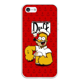 Чехол для iPhone 5/5S матовый с принтом Duff Beer в Рязани, Силикон | Область печати: задняя сторона чехла, без боковых панелей | bart | donut | griffin | homer | popeye | simpson | барт | гомер | гриффин | капитан | моряк | симпсон | стьюи | якорь