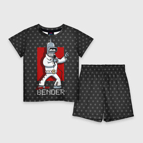 Детский костюм с шортами 3D с принтом Bender Presley в Рязани,  |  | bender | elvis presley | fry | futurama | hermes | rock n roll | zoidberg | бендер | гермес | зойдберг | робот | рок н ролл | туранга | фрай | футурама | элвис пресли