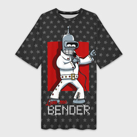 Платье-футболка 3D с принтом Bender Presley в Рязани,  |  | bender | elvis presley | fry | futurama | hermes | rock n roll | zoidberg | бендер | гермес | зойдберг | робот | рок н ролл | туранга | фрай | футурама | элвис пресли