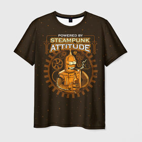 Мужская футболка 3D с принтом Steampunk Attitude в Рязани, 100% полиэфир | прямой крой, круглый вырез горловины, длина до линии бедер | bender | fry | futurama | hermes | robot | zoidberg | бендер | гермес | зойдберг | робот | туранга | фрай | футурама