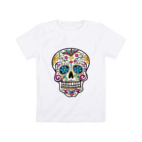 Детская футболка хлопок с принтом День Мертвых в Рязани, 100% хлопок | круглый вырез горловины, полуприлегающий силуэт, длина до линии бедер | Тематика изображения на принте: день мертвых | мексика | туризм | череп