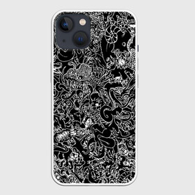 Чехол для iPhone 13 с принтом Монстры в Рязани,  |  | background | black | dark | devils | evil | force | ghosts | graphic | monsters | графика | дьяволы | монстры | нечисть | привидения | силы | тёмные | фон | черный