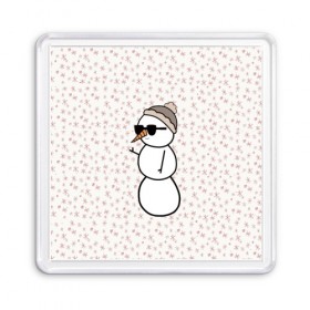 Магнит 55*55 с принтом Крутой снеговик 2 в Рязани, Пластик | Размер: 65*65 мм; Размер печати: 55*55 мм | Тематика изображения на принте: зима | новогодний | очки | паттерн | рождество | снежинки