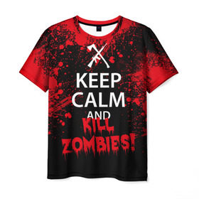 Мужская футболка 3D с принтом Keep Calm & Kill Zombies в Рязани, 100% полиэфир | прямой крой, круглый вырез горловины, длина до линии бедер | Тематика изображения на принте: bone | carl | rick | skelet | skull | walking dead | zombie | граймс | зомби | карл | нежить | нечисть | рик | скелет | ходячие мертвецы | череп