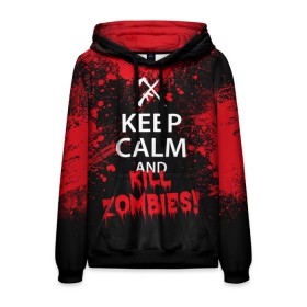 Мужская толстовка 3D с принтом Keep Calm & Kill Zombies в Рязани, 100% полиэстер | двухслойный капюшон со шнурком для регулировки, мягкие манжеты на рукавах и по низу толстовки, спереди карман-кенгуру с мягким внутренним слоем. | Тематика изображения на принте: bone | carl | rick | skelet | skull | walking dead | zombie | граймс | зомби | карл | нежить | нечисть | рик | скелет | ходячие мертвецы | череп