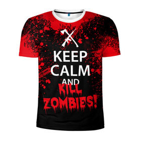 Мужская футболка 3D спортивная с принтом Keep Calm & Kill Zombies в Рязани, 100% полиэстер с улучшенными характеристиками | приталенный силуэт, круглая горловина, широкие плечи, сужается к линии бедра | bone | carl | rick | skelet | skull | walking dead | zombie | граймс | зомби | карл | нежить | нечисть | рик | скелет | ходячие мертвецы | череп